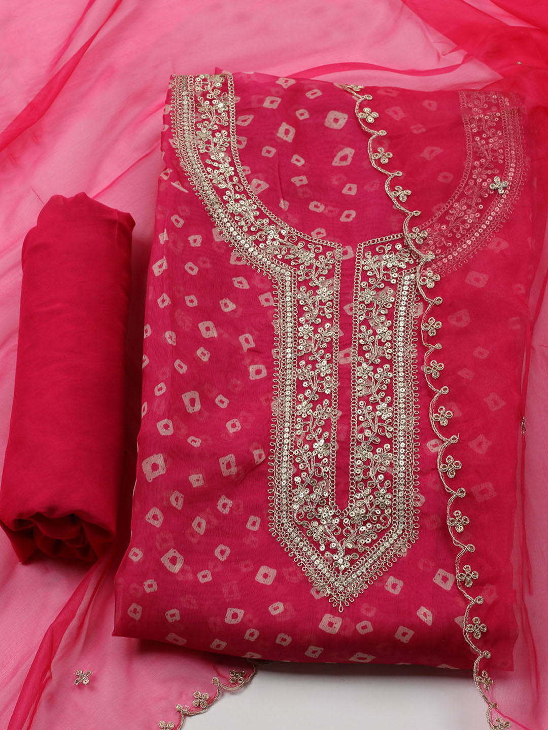 Embroidered Organza Unstitched Suit With Dupatta