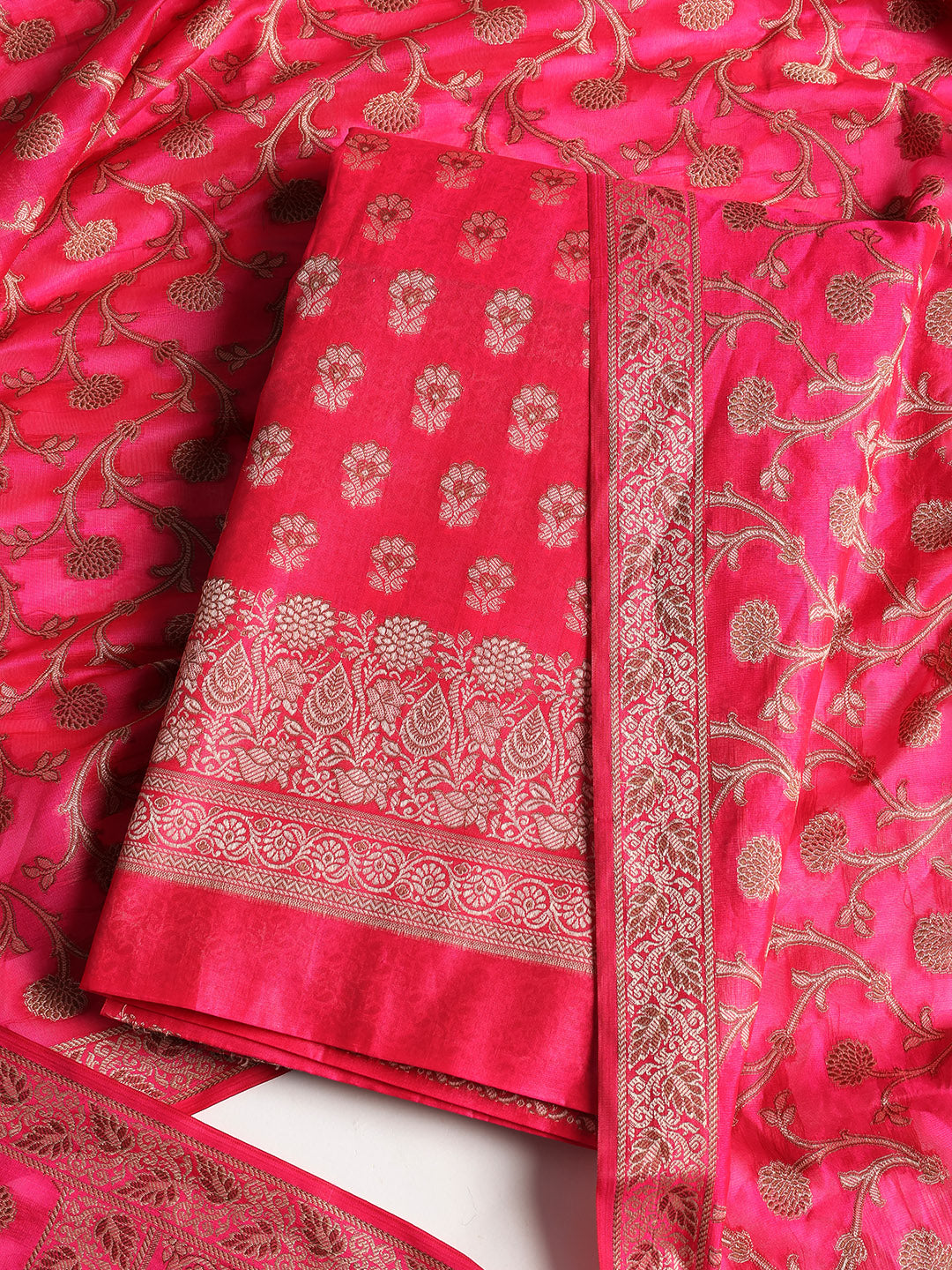 Woven Banarasi Chanderi Unstitched Suit With Dupatta