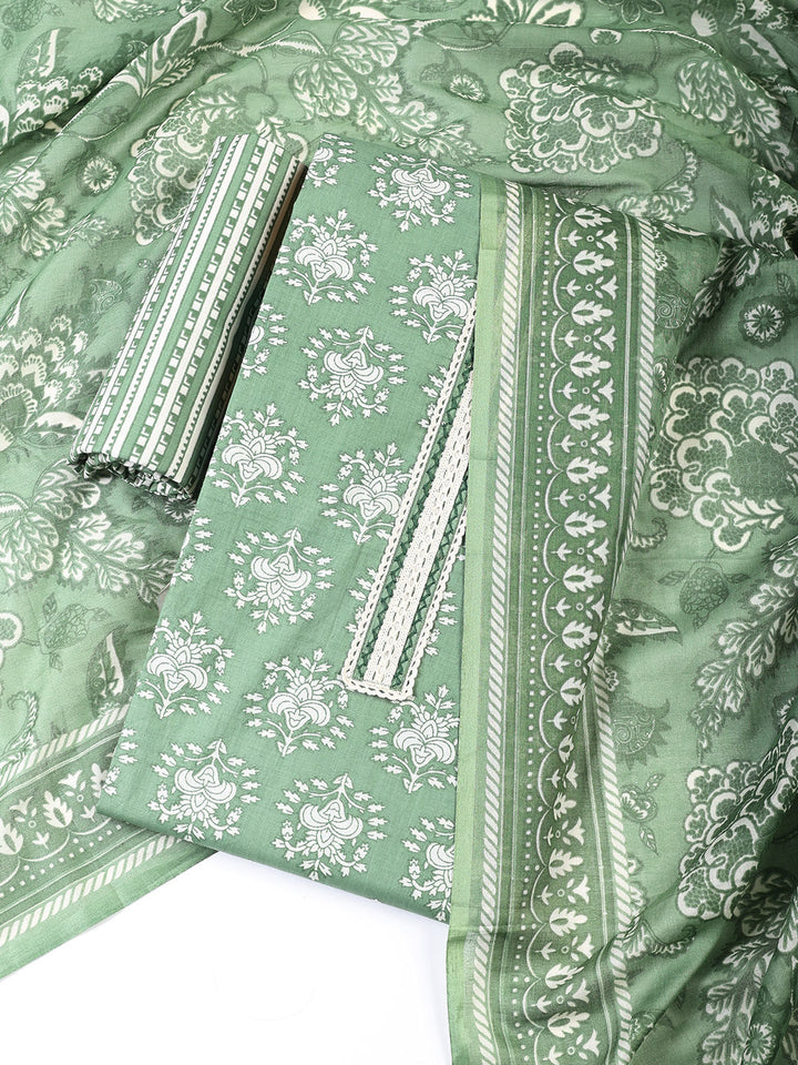 Patch Neck Cotton Blend Unstitched Suit With Dupatta