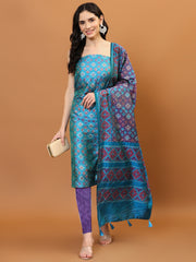 Patola Print Cotton Unstitched Suit Piece With Dupatta