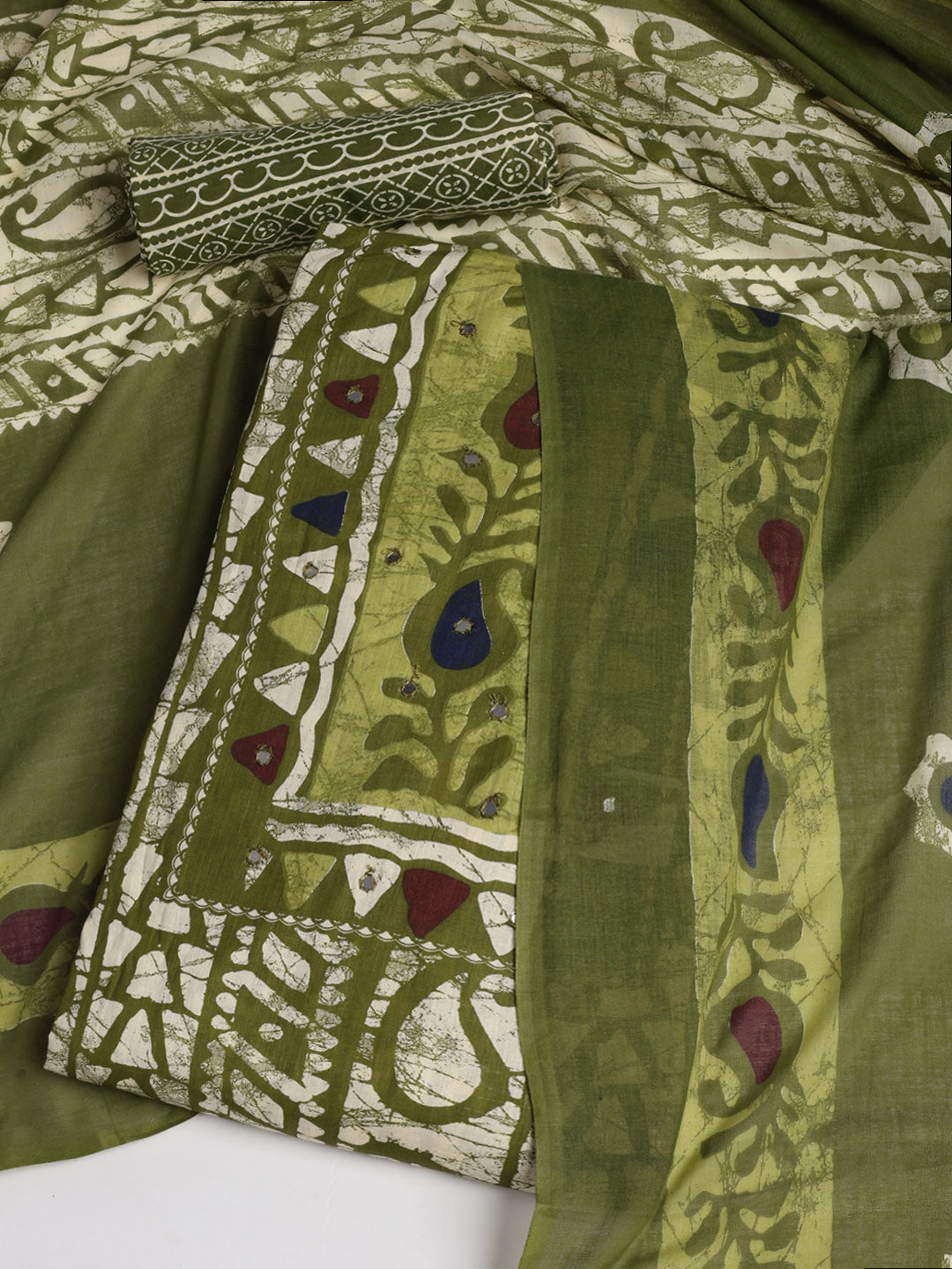 Printed Cotton Blend Unstitched Suit With Dupatta
