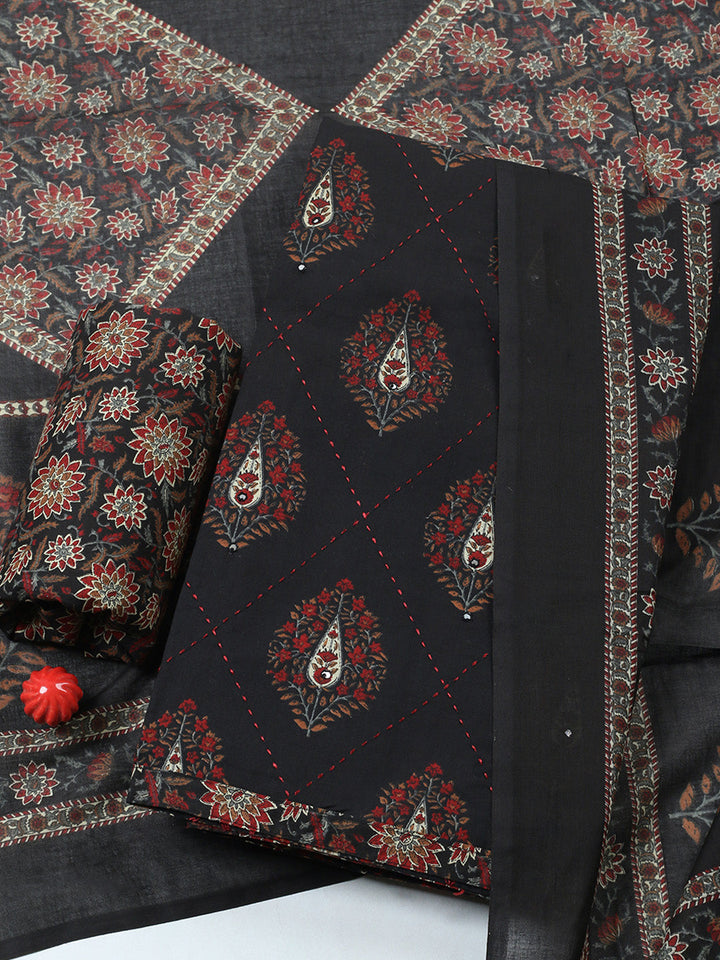Embroidered Cotton Blend Unstitched Suit With Pant &amp; Dupatta