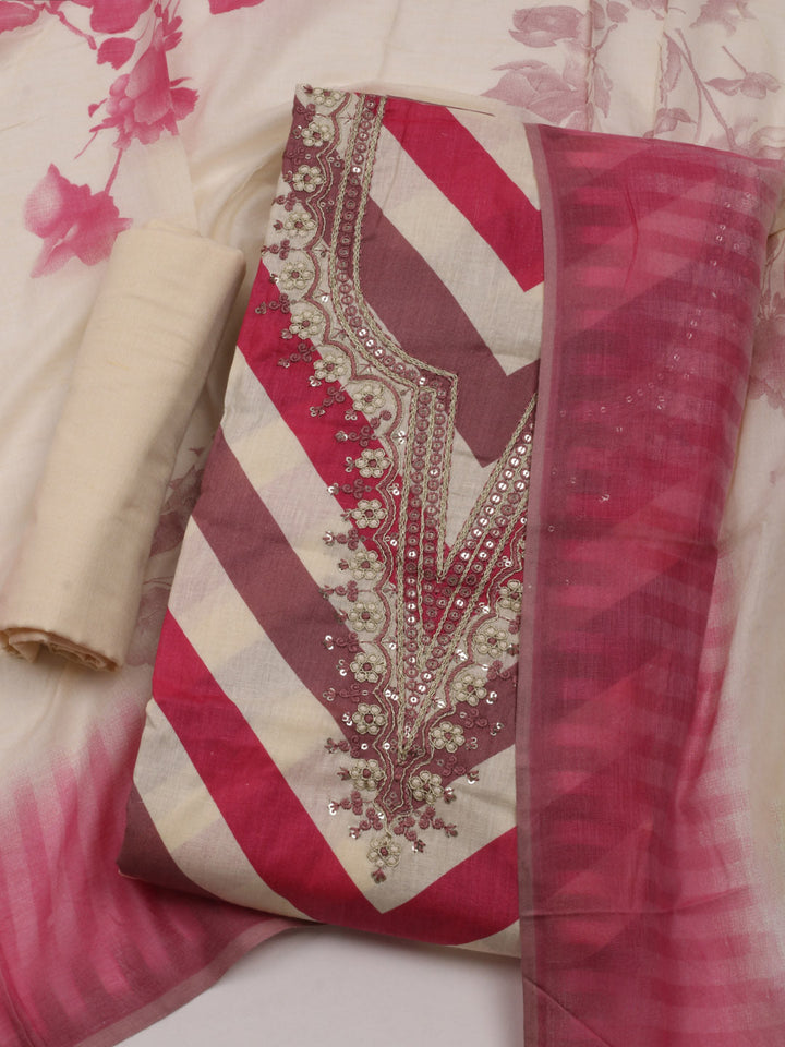 Printed Cotton Blend Unstitched Suit With Dupatta