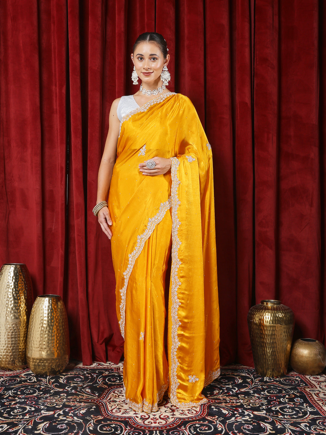Stone Embroidered Chinon Saree