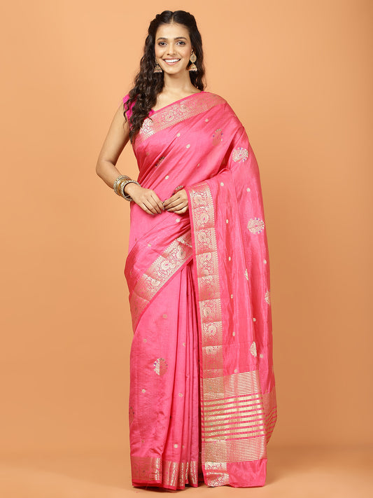 Plain Zari Border Art Silk Woven Saree