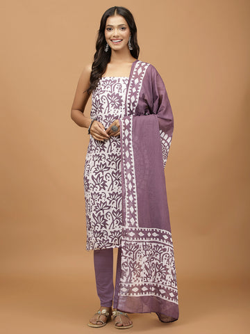 Printed Cotton Blend Unstitched Suit With Dupatta