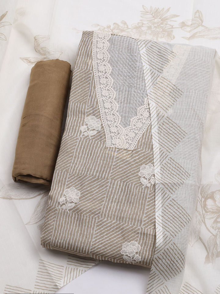 Printed Cotton Blend Unstitched Kurta With Pant &amp; Dupatta