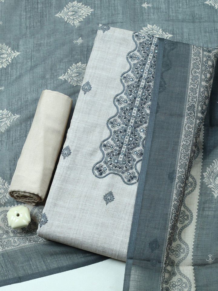 Embroidered Cotton Blend Unstitched Suit With Pant &amp; Dupatta