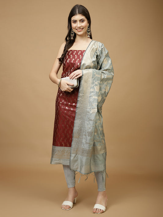 Woven Chanderi Unstitched Suit Piece With Dupatta