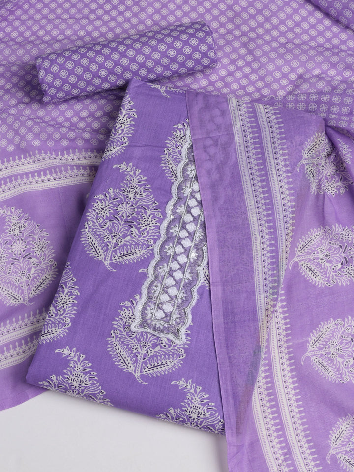 Printed Cotton Blend Unstitched Suit With Dupatta