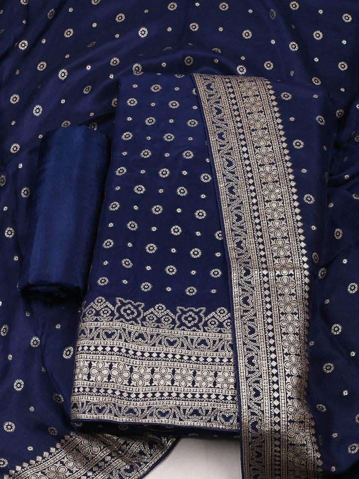 Embroidered Art Silk Unstitched Suit Piece With Dupatta