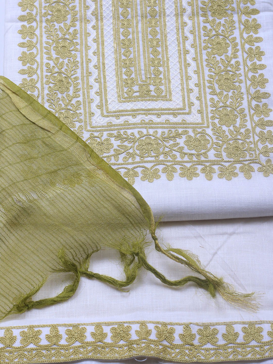 Neck Embroidery Cotton Blend Unstitched Suit With Dupatta