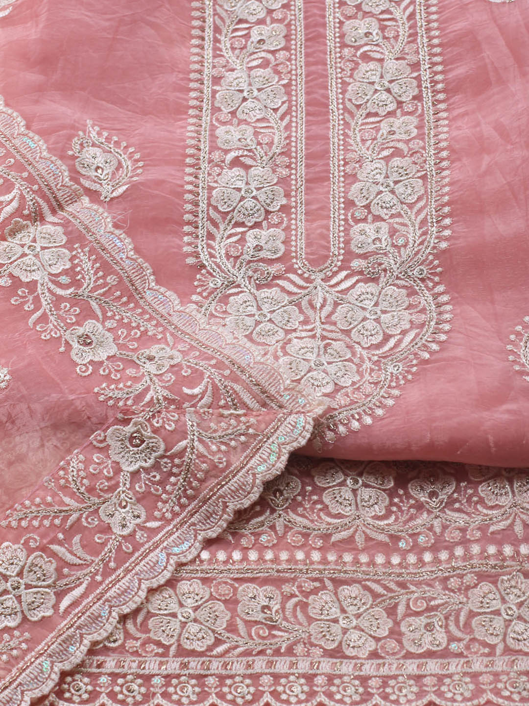 Neck Embroidery Organza Unstitched Suit Piece With Dupatta