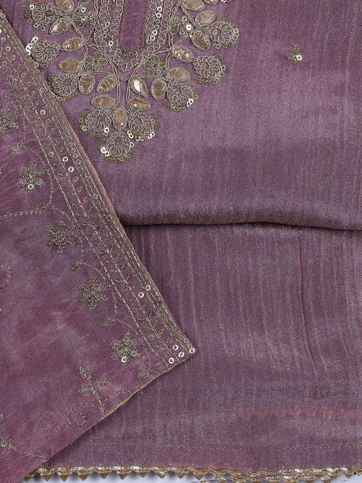 Neck Embroidered Tissue Unstitched Suit With Dupatta