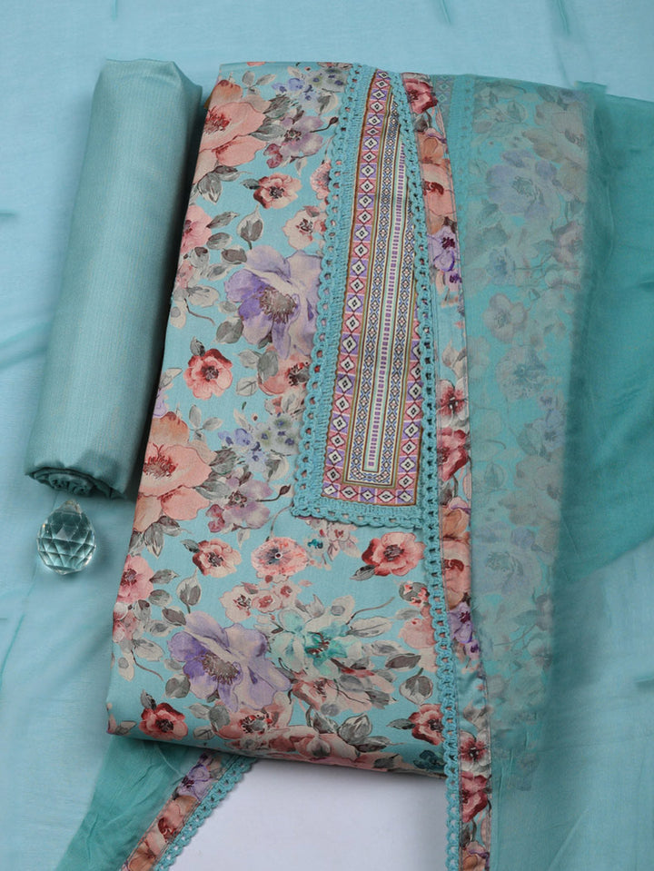 Embroidered Cotton Blend Unstitched Suit With Pant &amp; Dupatta