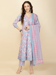 Printed Cotton Suit Set With Dupatta