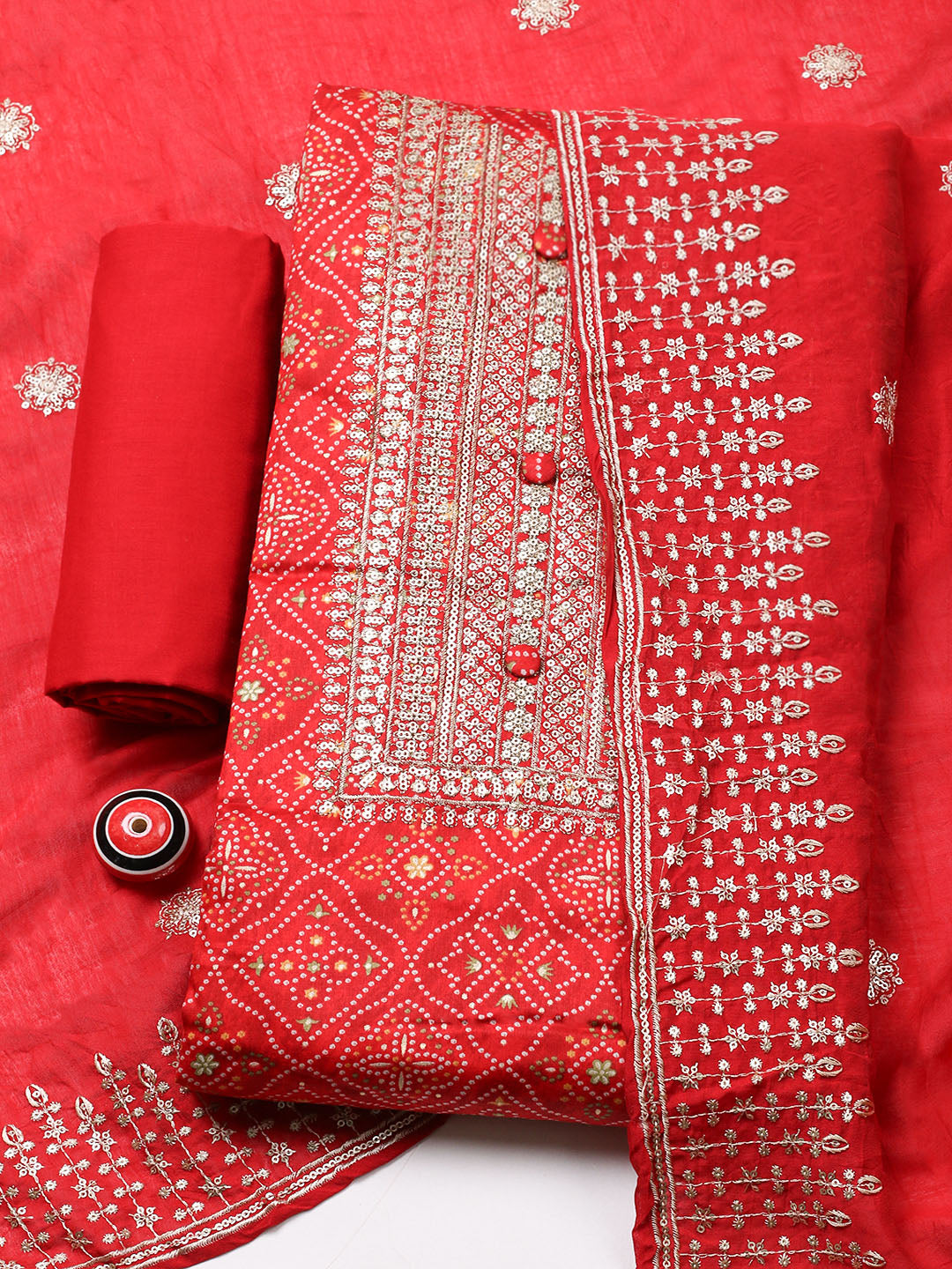 Embroidered Cotton Unstitched Suit With Pant &amp; Dupatta