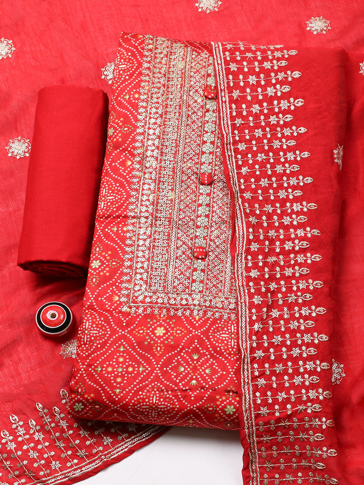 Embroidered Cotton Unstitched Suit With Pant &amp; Dupatta