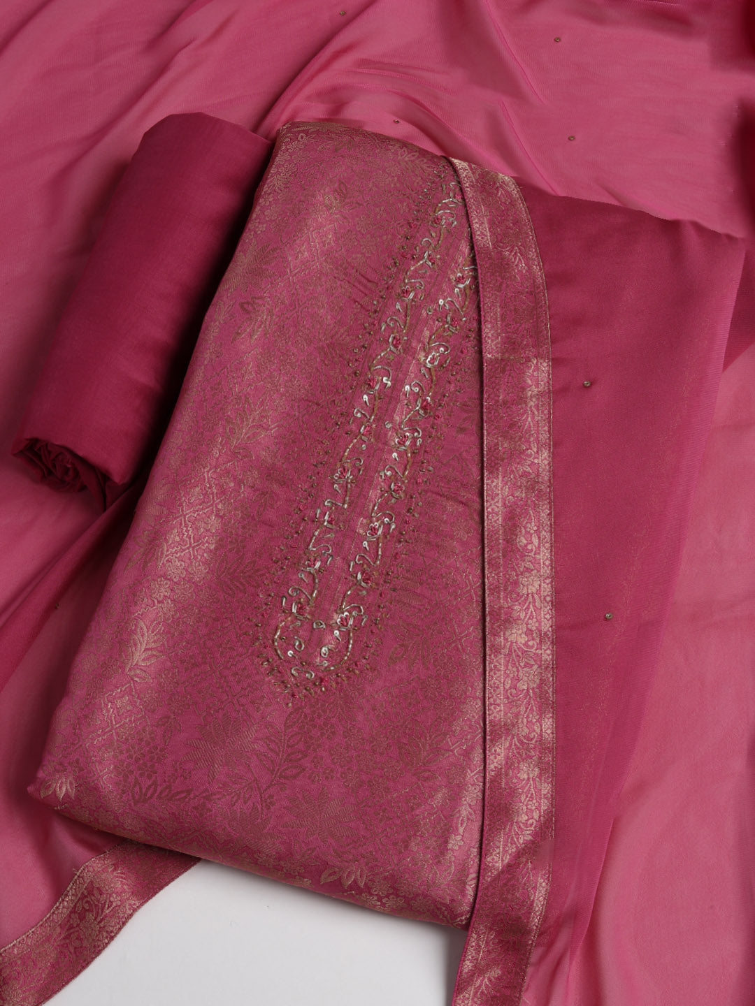 Zari Jaal Art Silk Unstitched Suit With Dupatta