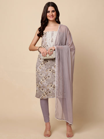 Neck Embroidered Cotton Unstitched Suit With Dupatta