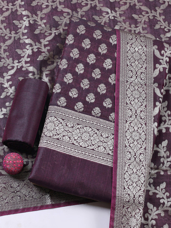 Banarasi Chanderi Unstitched Suit With Pant &amp; Dupatta