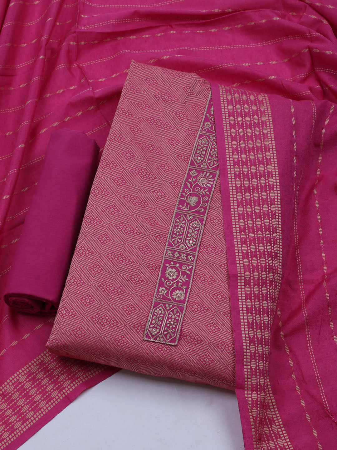 Patch Neck Art Silk Unstitched Suit With Dupatta