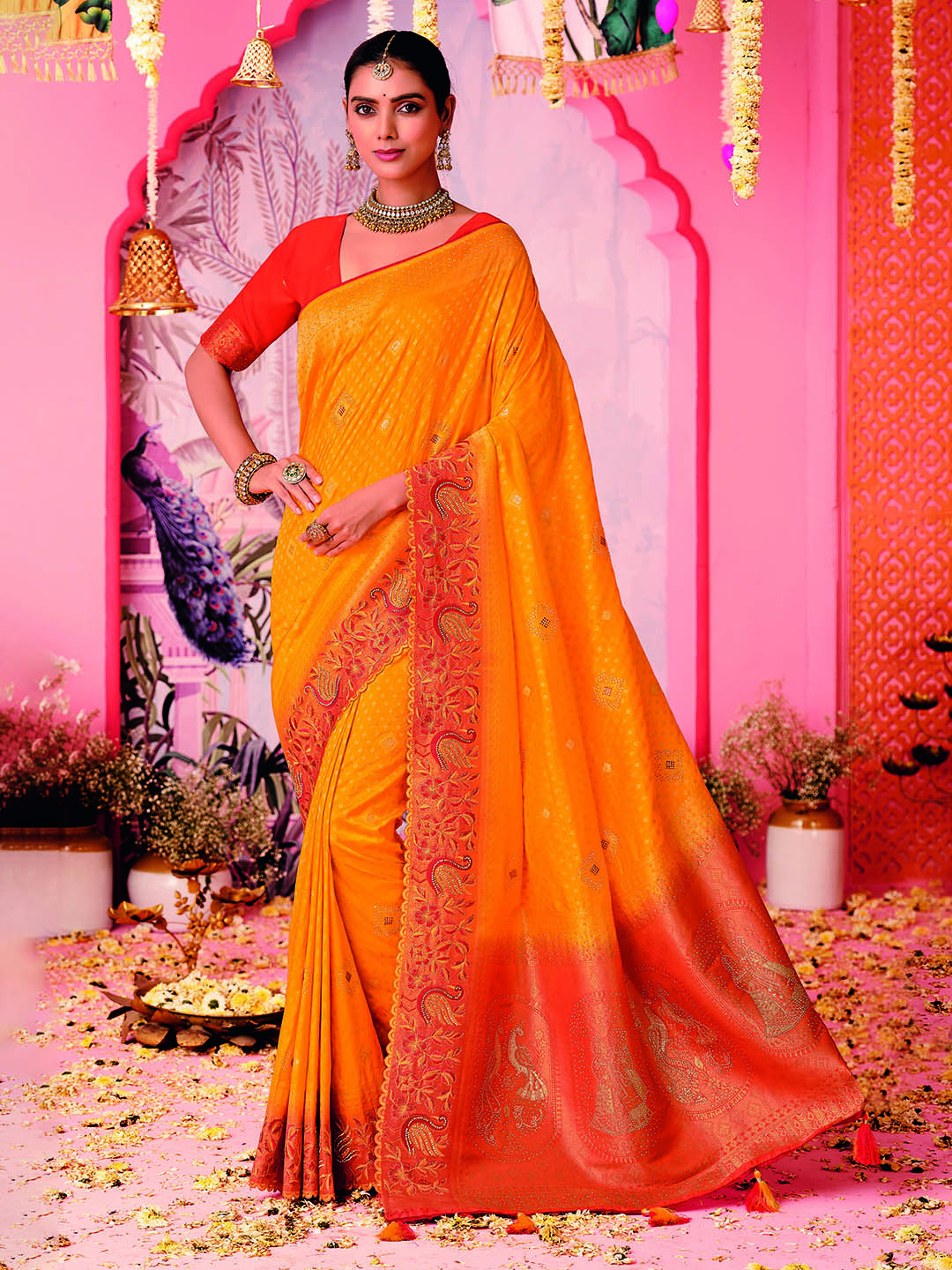 Woven Border Booti Art Silk Saree