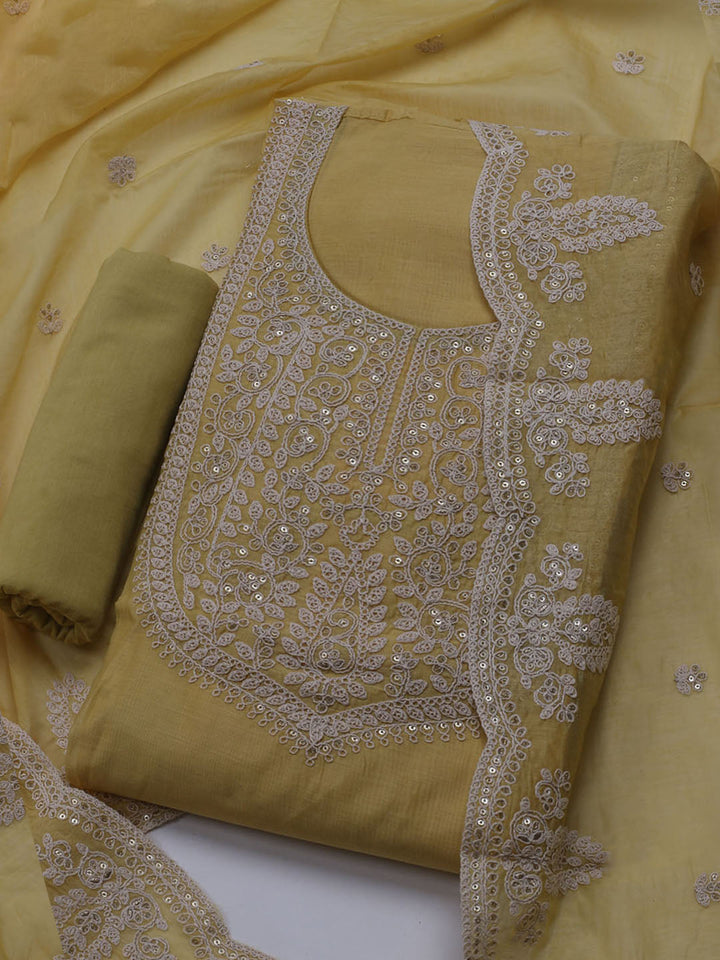Neck Embroidered Chanderi Unstitched Suit With Dupatta