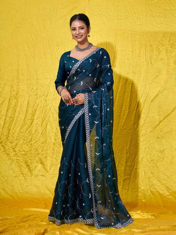 Sequence Embroidery Organza Saree