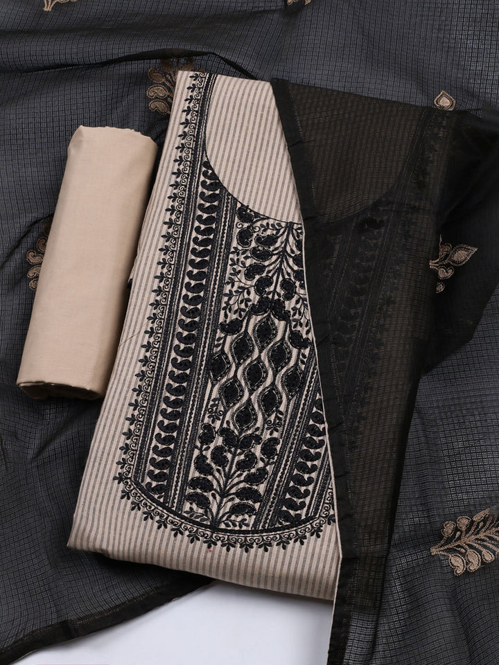Neck Embroidered Cotton Blend Unstitched Suit With Dupatta