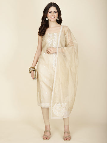 Neck Embroidered Cotton Unstitched Suit Piece With Dupatta