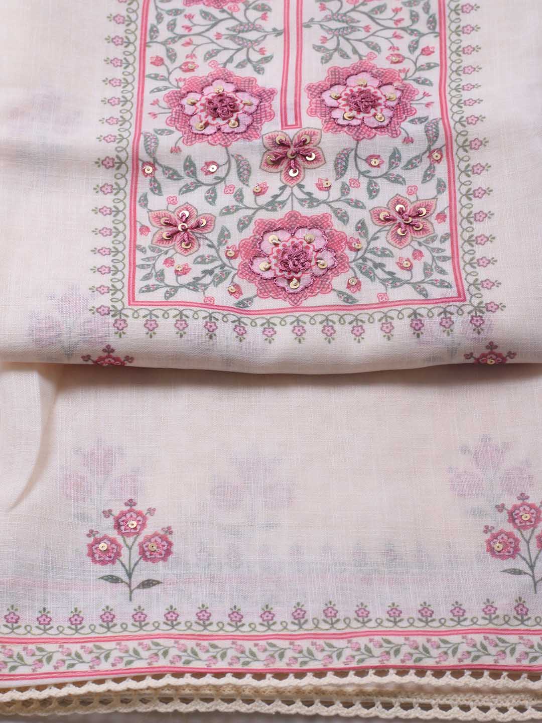 Patch Neck Linen Unstitched Suit Piece With Dupatta