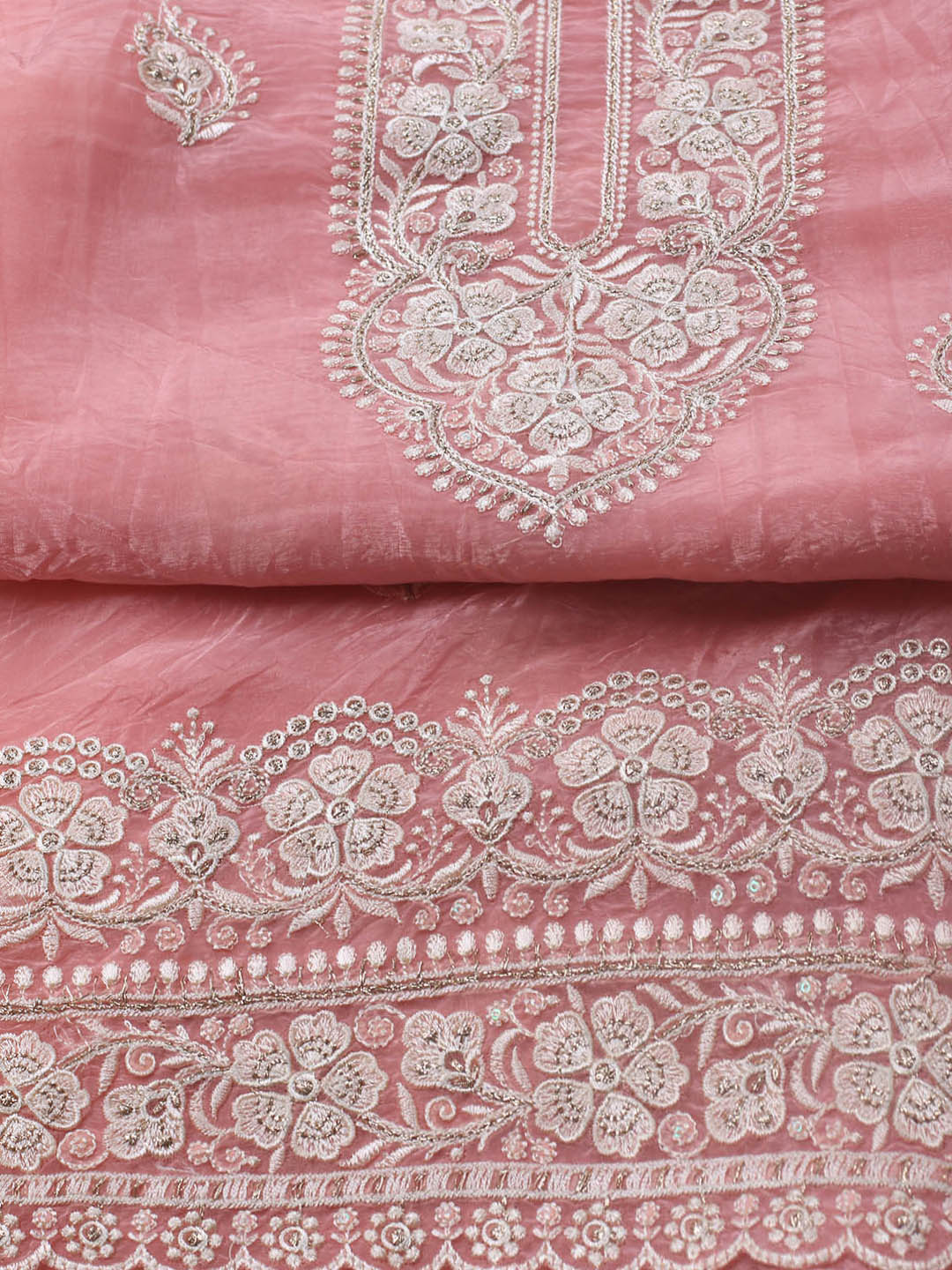 Neck Embroidery Organza Unstitched Suit Piece With Dupatta