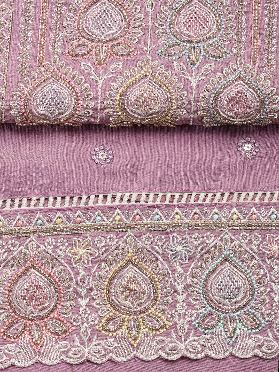 Embroidered Chanderi Unstitched Suit Piece With Dupatta