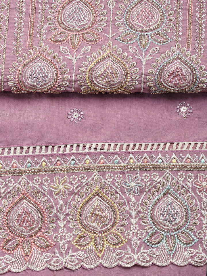 Embroidered Chanderi Unstitched Suit Piece With Dupatta