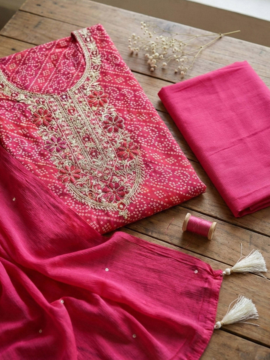 Printed Cotton Blend Unstitched Suit With Pant &amp; Dupatta