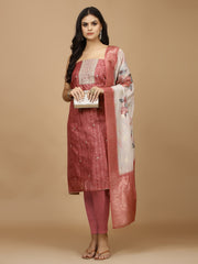 Neck Embroidered Chanderi Unstitched Suit Piece With Dupatta