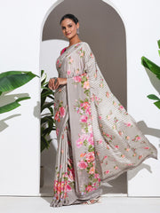 Floral Printed Crepe Saree