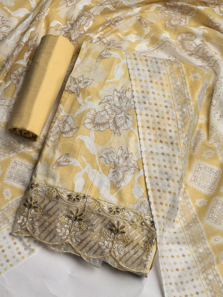 Printed Cotton Blend Unstitched Suit With Dupatta