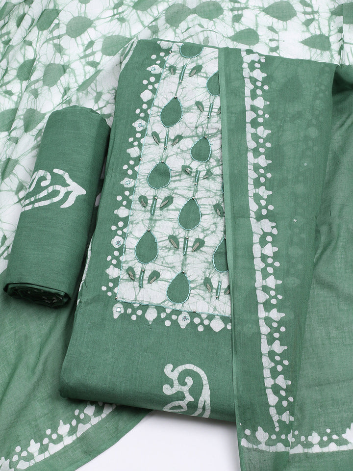 Printed Cotton Blend Unstitched Kurta With Pant &amp; Dupatta