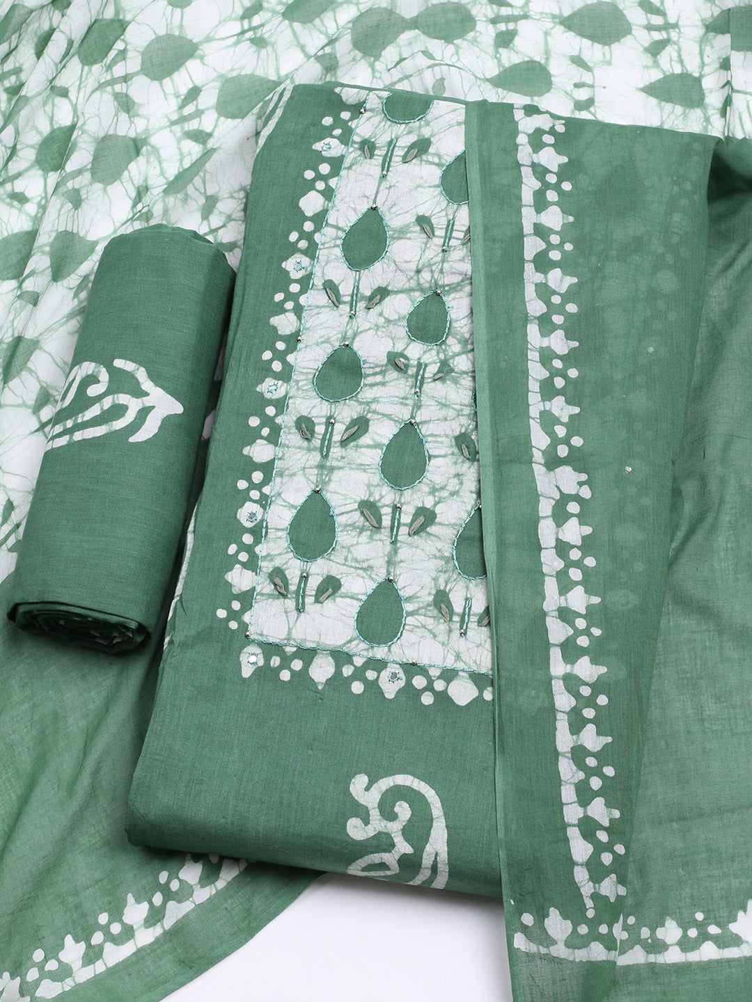 Printed Cotton Blend Unstitched Kurta With Pant & Dupatta