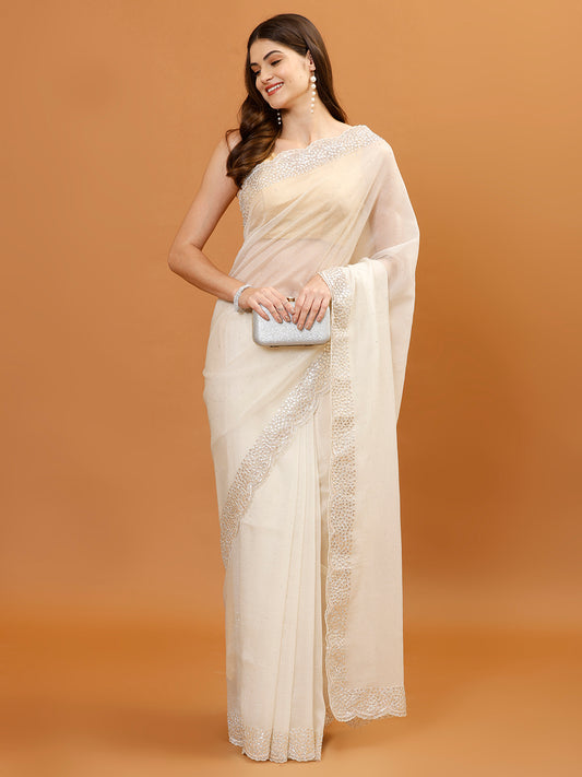 Sequence Embroidery Organza Saree