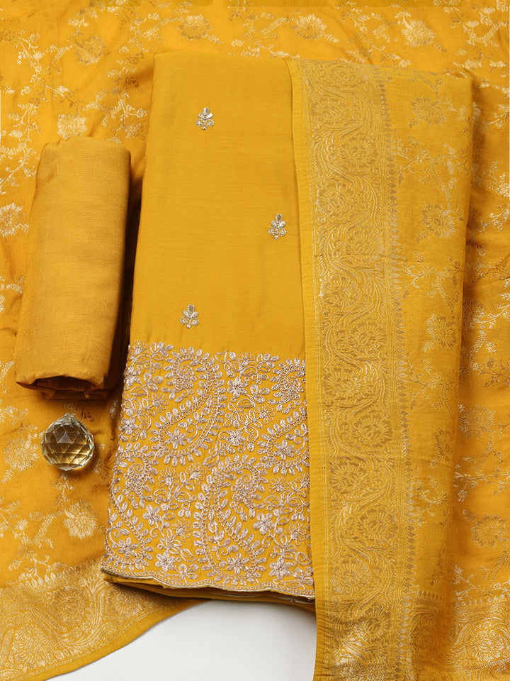 Woven Design Chanderi Unstitched Suit With Pant &amp; Dupatta