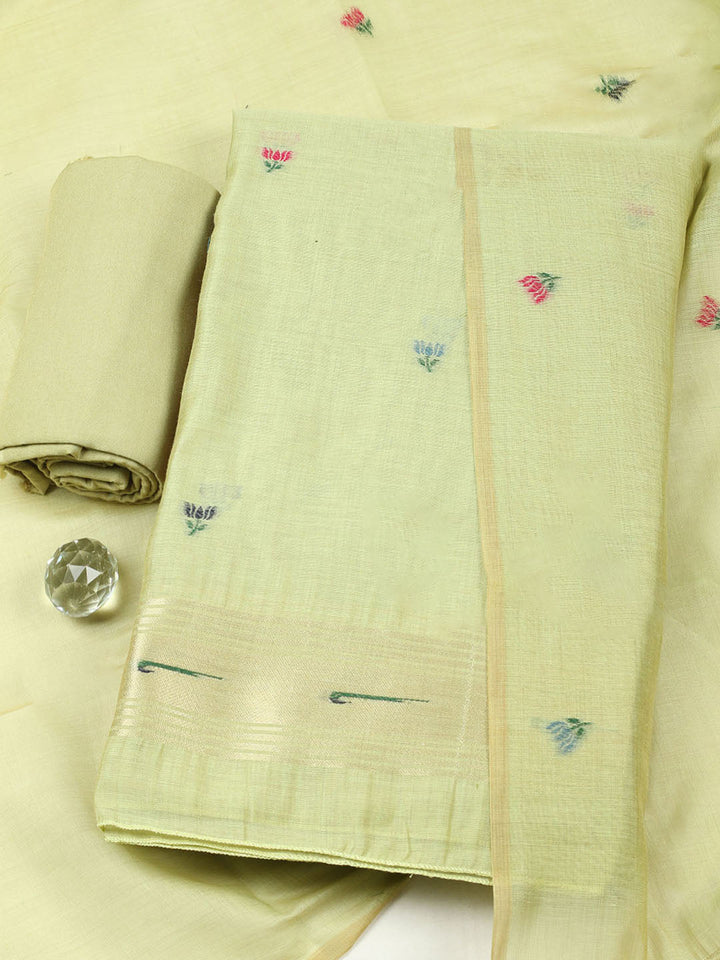 Embroidered Chanderi Unstitched Suit With Pant &amp; Dupatta