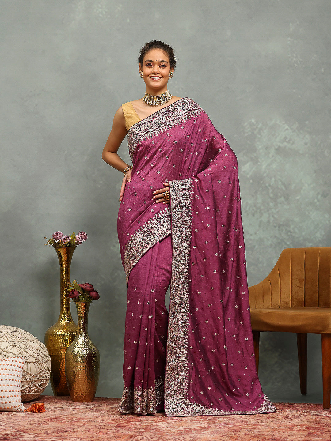 Zari Embroidered Tussar Saree