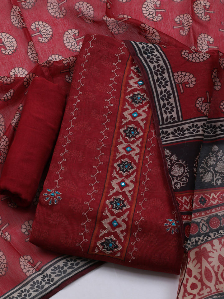 Printed Cotton Blend Unstitched Suit With Dupatta