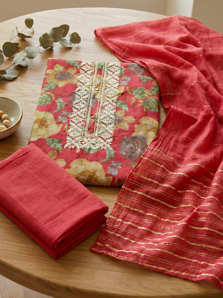 Embroidered Cotton Unstitched Suit With Pant
