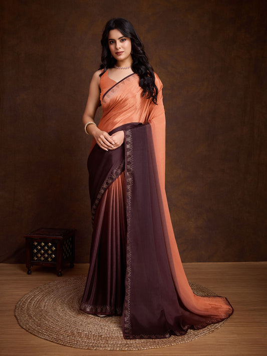 Stone Work Border Chinon Saree