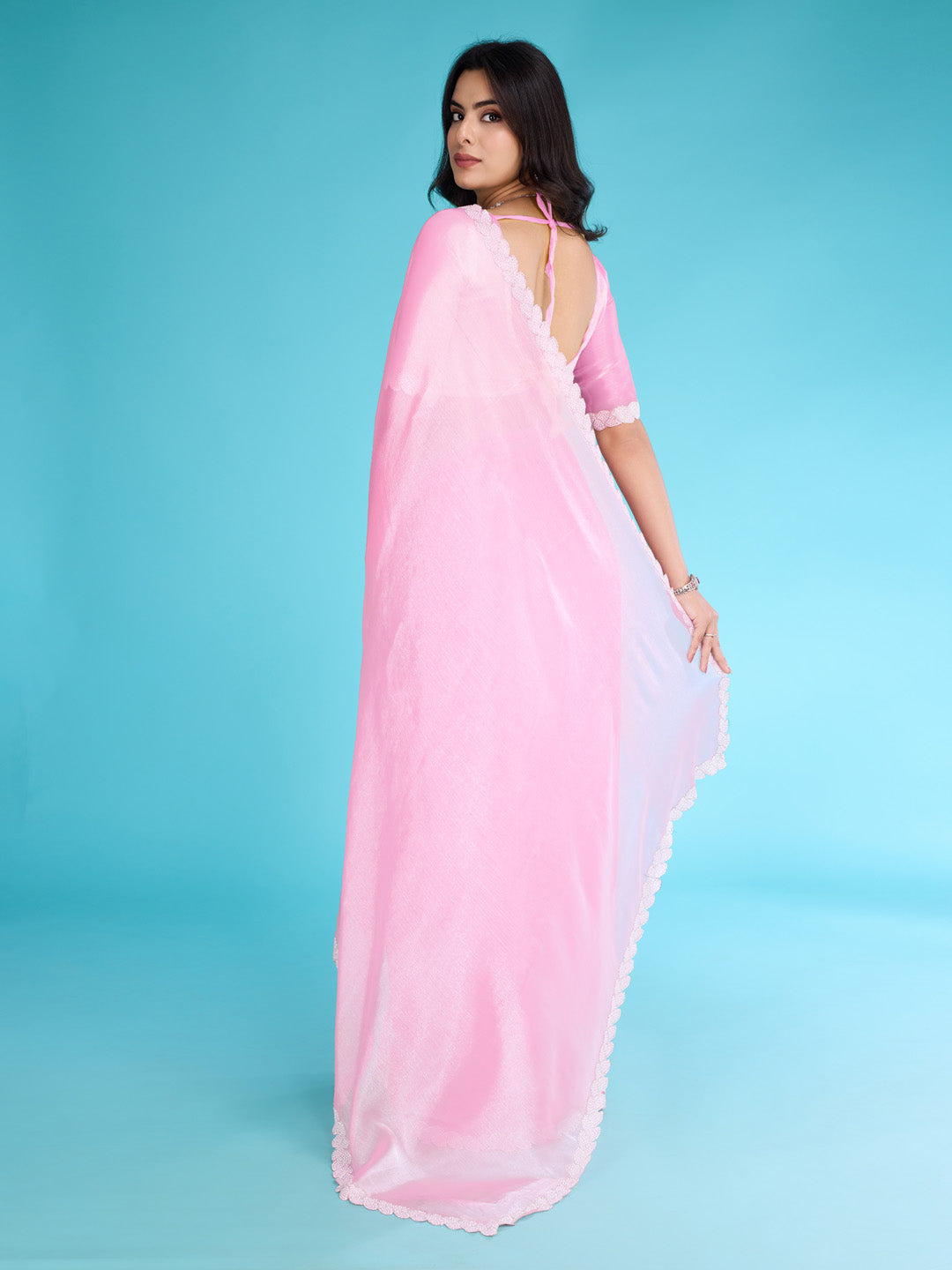 Embroidered Chinon Saree