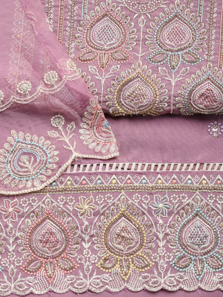 Embroidered Chanderi Unstitched Suit Piece With Dupatta